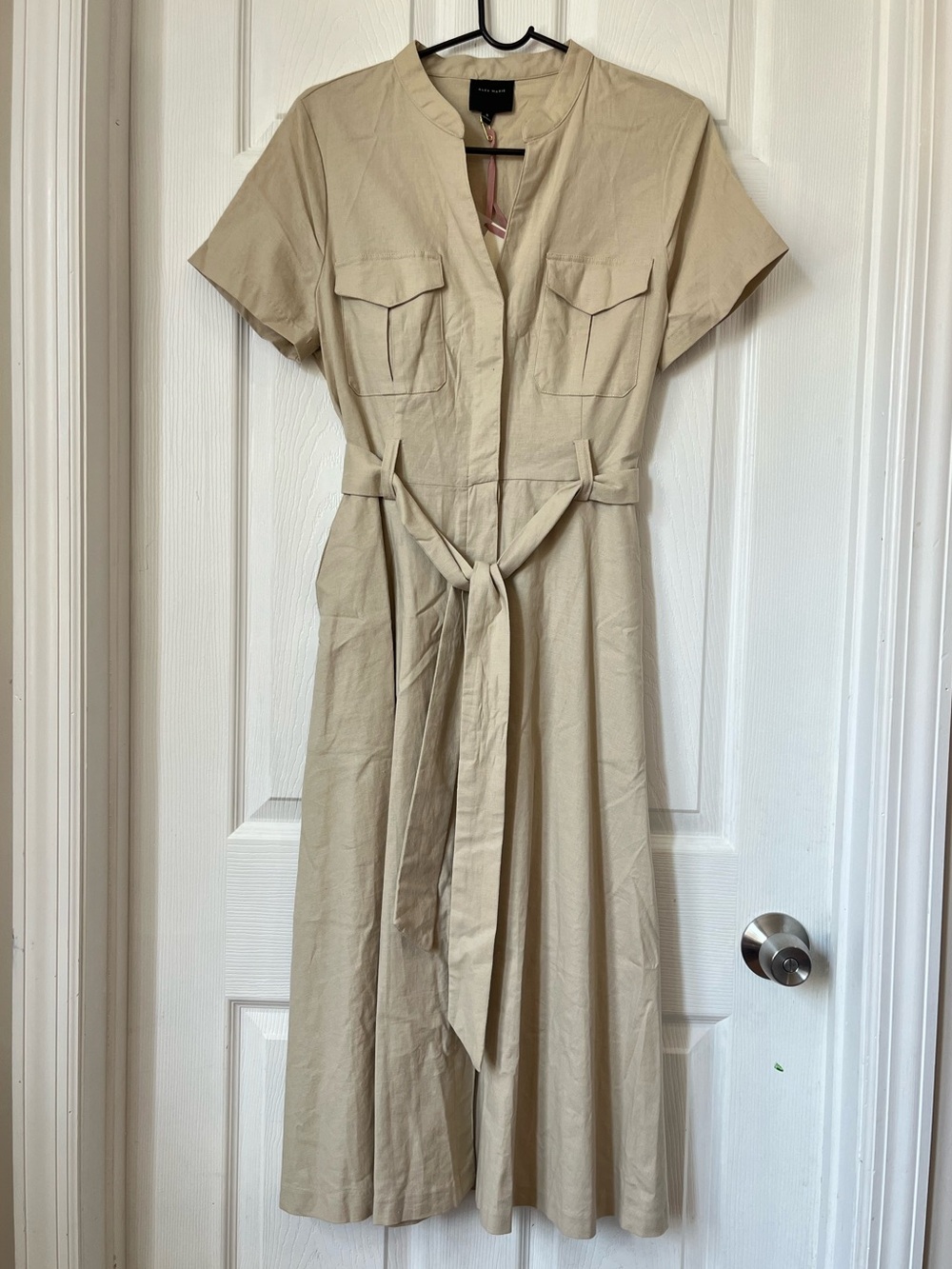 Alex Marie Beige linen blend tie waist Utility midi Dress size S